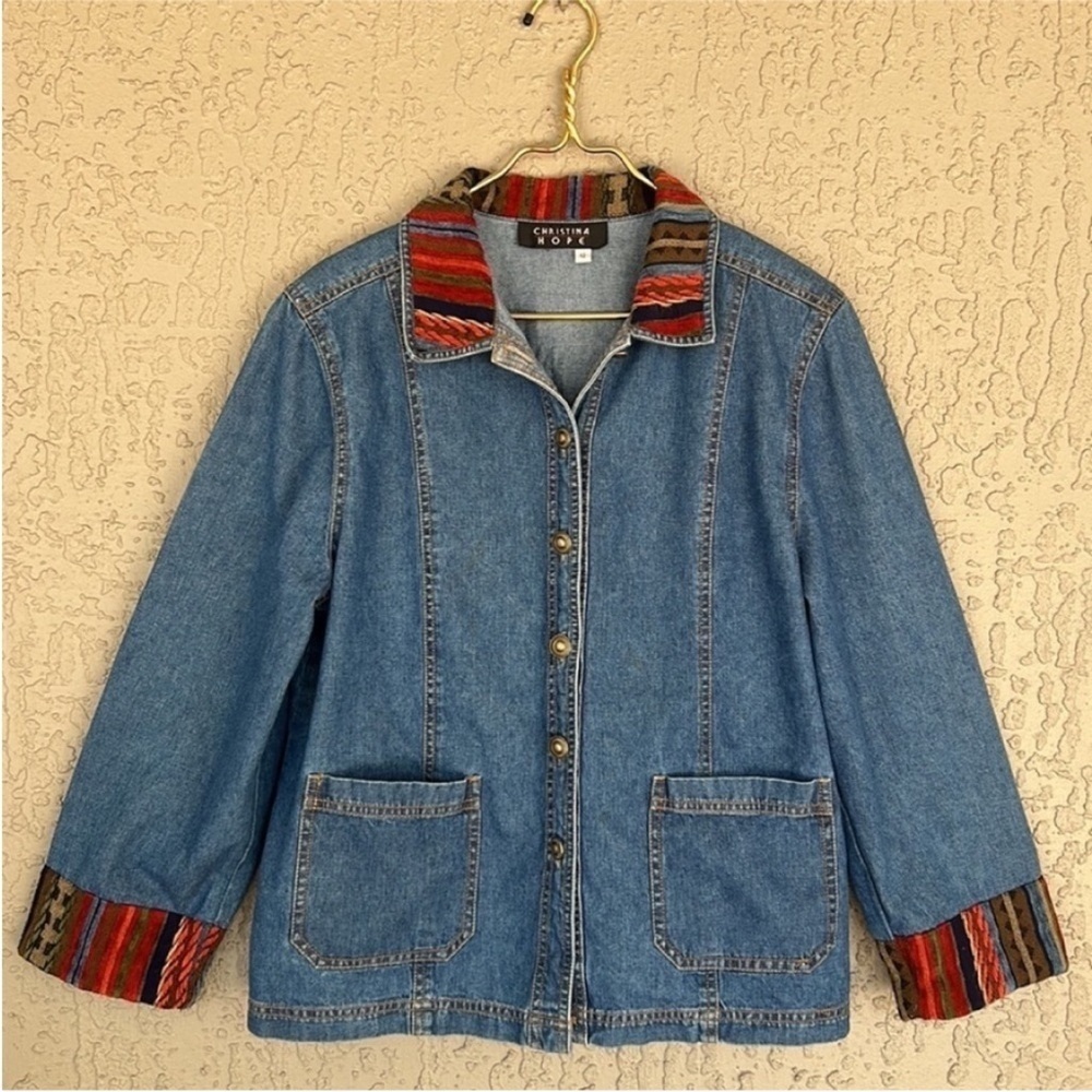 Vintage Christina Hope Denim Jacket Southwestern Aztec Embroidery 12 - Picture 9 of 13